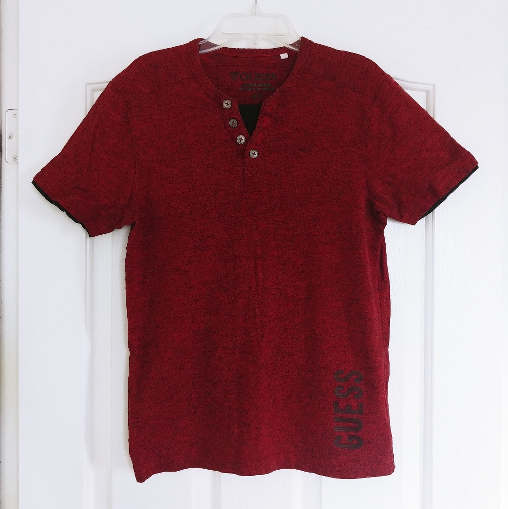 Guess - Men's T-shirt, Henley Button Design